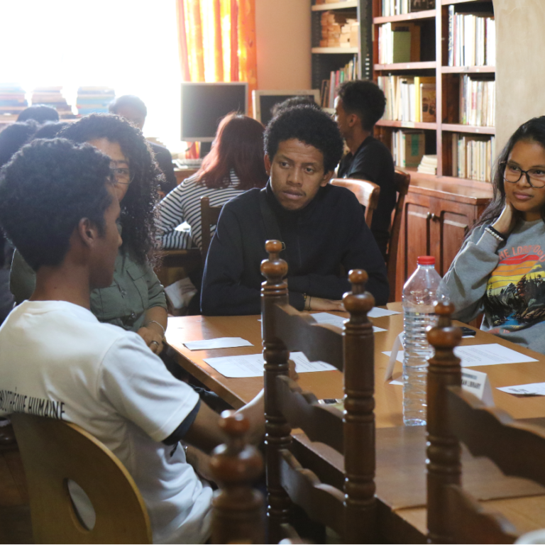 A book with his readers during the Human Library at Simeon Rajaona Library in Antananarivo.