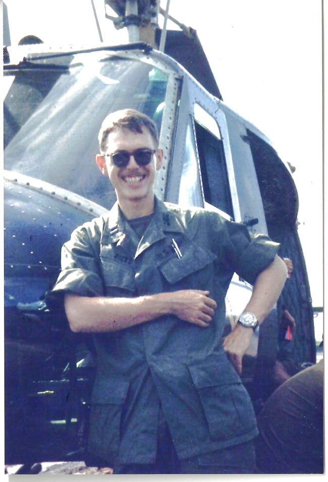 Captain Ned B Ricks USA 1st Sqdn 9th Cav Air First Cav Div Airmobile in front of UH1H 1970 in RVN (1)